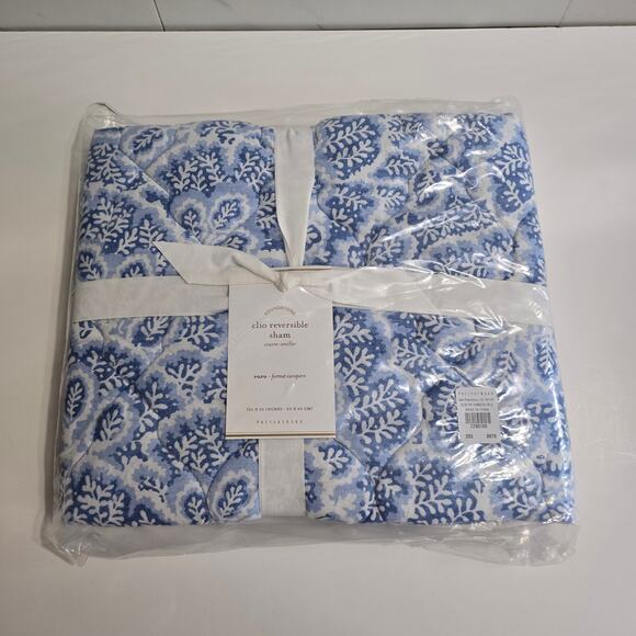 NWT Pottery Barn Clio Reversible European Pillow Sham Blue White 26 x 26 in - Picture 1 of 4